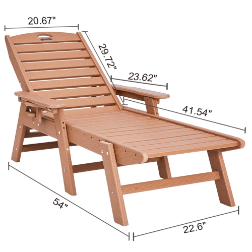 VEVOR 400 lbs Weight Capacity Chaise Lounge Chair, 6 Positions Adjustable Patio Lounge Chair, Outdoor HDPE Lounge Chair with Backrest & Cup Holder,