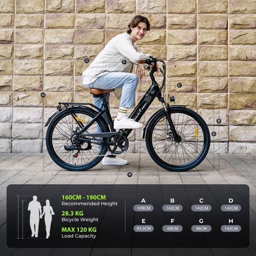 isinwheel Ucity Adults Cruiser Electric Bike - Black