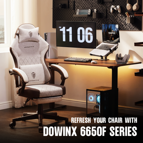 Dowinx Gaming Chair Fabric with Footrest, Ergonomic Computer Chair with Massage Lumbar Support, Big and Tall Game Chair for Adults, Home Office Chair