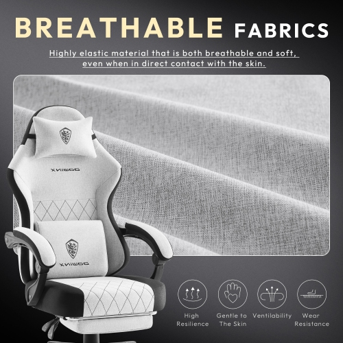 Dowinx Gaming Chair Fabric with Footrest, Ergonomic Computer Chair with Massage Lumbar Support, Big and Tall Game Chair for Adults, Home Office Chair