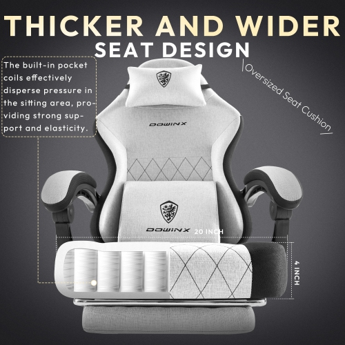 Dowinx Gaming Chair Fabric with Footrest, Ergonomic Computer Chair with Massage Lumbar Support, Big and Tall Game Chair for Adults, Home Office Chair
