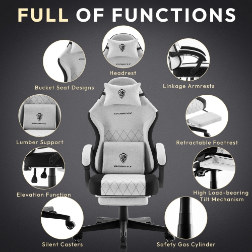 Dowinx Gaming Chair Fabric with Footrest, Ergonomic Computer Chair with Massage Lumbar Support, Big and Tall Game Chair for Adults, Home Office Chair