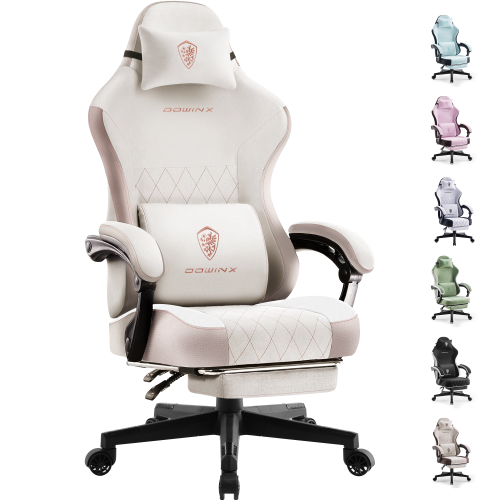 Dowinx Gaming Chair Fabric with Footrest, Ergonomic Computer Chair with Massage Lumbar Support, Big and Tall Game Chair for Adults, Home Office Chair