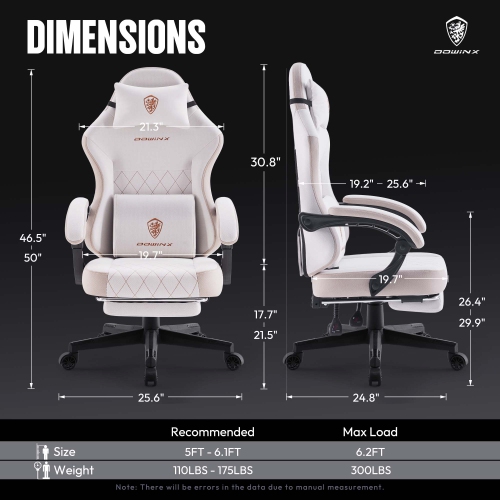 Dowinx Gaming Chair Fabric with Footrest, Ergonomic Computer Chair with Massage Lumbar Support, Big and Tall Game Chair for Adults, Home Office Chair