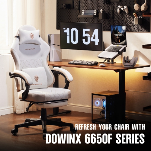 Dowinx Gaming Chair Fabric with Footrest, Ergonomic Computer Chair with Massage Lumbar Support, Big and Tall Game Chair for Adults, Home Office Chair