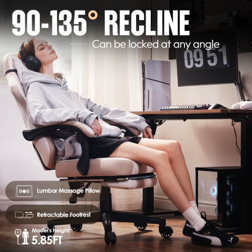 Dowinx Gaming Chair Fabric with Footrest, Ergonomic Computer Chair with Massage Lumbar Support, Big and Tall Game Chair for Adults, Home Office Chair