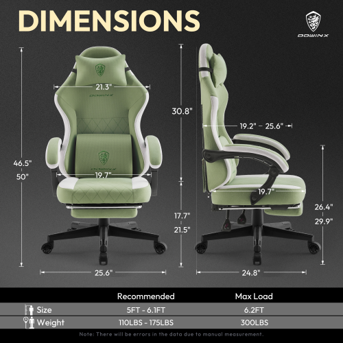 Dowinx Gaming Chair Fabric with Footrest, Ergonomic Computer Chair with Massage Lumbar Support, Big and Tall Game Chair for Adults, Home Office Chair