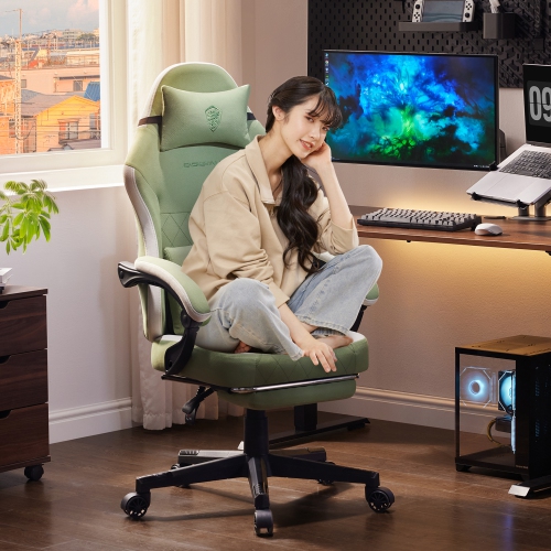 Dowinx Gaming Chair Fabric with Footrest, Ergonomic Computer Chair with Massage Lumbar Support, Big and Tall Game Chair for Adults, Home Office Chair