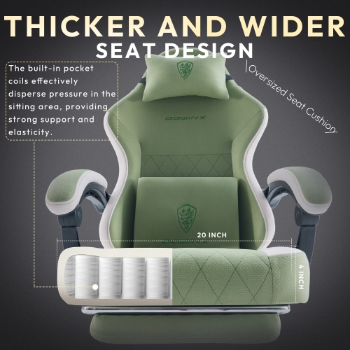 Dowinx Gaming Chair Fabric with Footrest, Ergonomic Computer Chair with Massage Lumbar Support, Big and Tall Game Chair for Adults, Home Office Chair