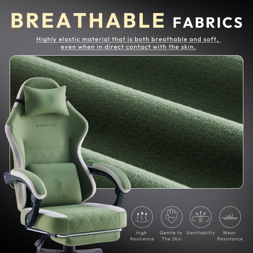 Dowinx Gaming Chair Fabric with Footrest, Ergonomic Computer Chair with Massage Lumbar Support, Big and Tall Game Chair for Adults, Home Office Chair