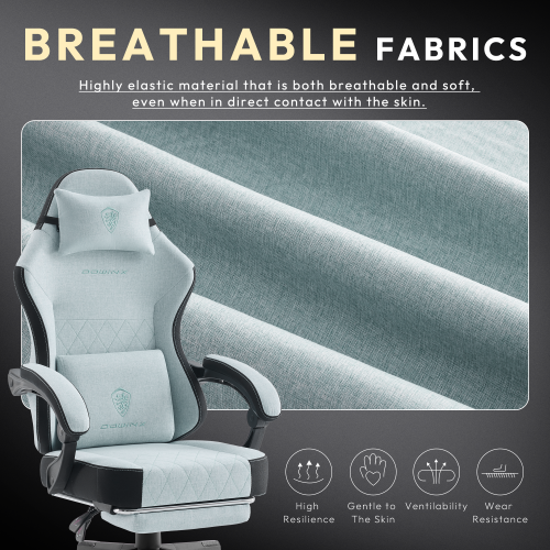Dowinx Gaming Chair Fabric with Footrest, Ergonomic Computer Chair with Massage Lumbar Support, Big and Tall Game Chair for Adults, Home Office Chair