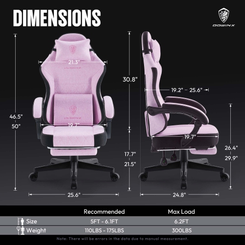 Dowinx Gaming Chair Fabric with Footrest, Ergonomic Computer Chair with Massage Lumbar Support, Big and Tall Game Chair for Adults, Home Office Chair