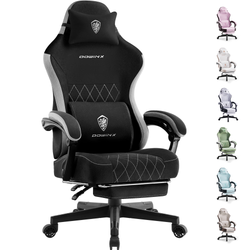 Dowinx Gaming Chair Fabric with Footrest, Ergonomic Computer Chair with Massage Lumbar Support, Big and Tall Game Chair for Adults, Home Office Chair