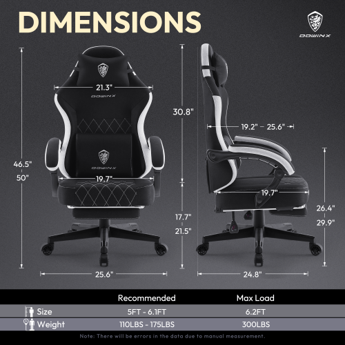 Dowinx Gaming Chair Fabric with Footrest, Ergonomic Computer Chair with Massage Lumbar Support, Big and Tall Game Chair for Adults, Home Office Chair