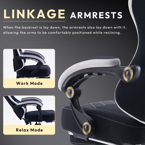 Dowinx Gaming Chair Fabric with Footrest, Ergonomic Computer Chair with Massage Lumbar Support, Big and Tall Game Chair for Adults, Home Office Chair