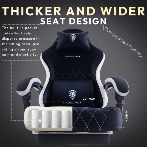 Dowinx Gaming Chair Fabric with Footrest, Ergonomic Computer Chair with Massage Lumbar Support, Big and Tall Game Chair for Adults, Home Office Chair