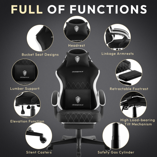 Dowinx Gaming Chair Fabric with Footrest, Ergonomic Computer Chair with Massage Lumbar Support, Big and Tall Game Chair for Adults, Home Office Chair