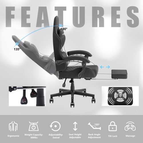 Dowinx High Back Gaming Chair for Adults Big and Tall, Office Chair Fabric with Pocket Spring Cushion, Ergonomic Computer Chair with Massage Lumbar
