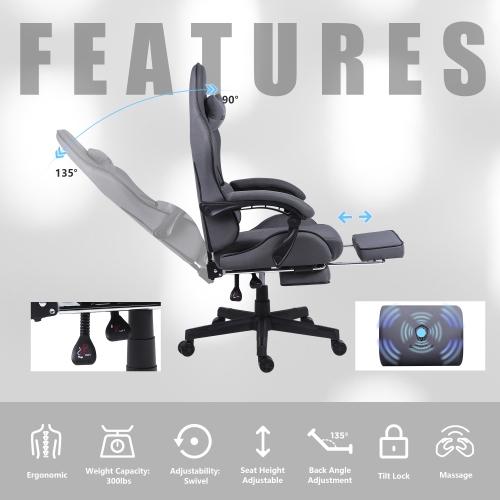 Dowinx High Back Gaming Chair for Adults Big and Tall, Office Chair Fabric with Pocket Spring Cushion, Ergonomic Computer Chair with Massage Lumbar