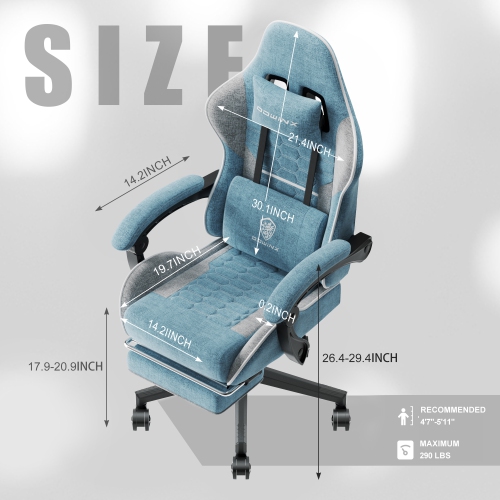 Dowinx High Back Gaming Chair for Adults Big and Tall, Office Chair Fabric with Pocket Spring Cushion, Ergonomic Computer Chair with Massage Lumbar