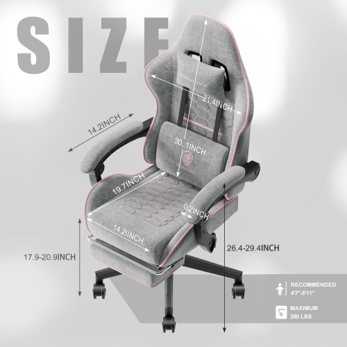 Dowinx High Back Gaming Chair for Adults Big and Tall, Office Chair Fabric with Pocket Spring Cushion, Ergonomic Computer Chair with Massage Lumbar