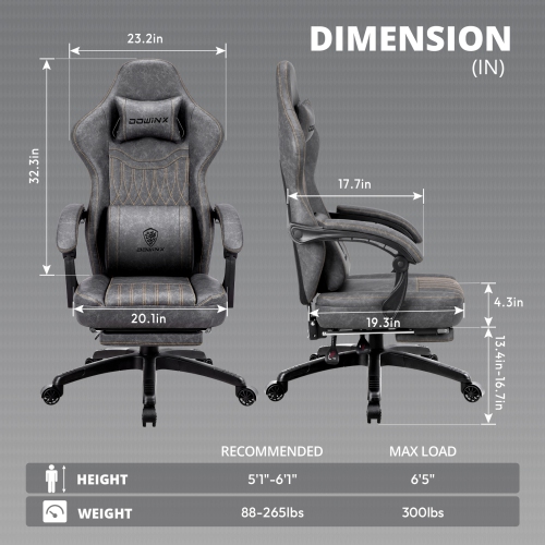 Dowinx Gaming Chair Breathable PU Leather Gamer Chair with Pocket Spring Cushion, Ergonomic Computer Chair with Massage Lumbar Support,Adjustable