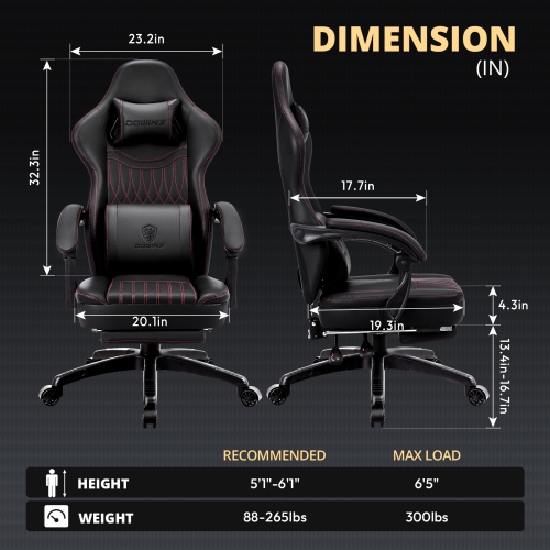 Dowinx Gaming Chair Breathable PU Leather Gamer Chair with Pocket Spring Cushion, Ergonomic Computer Chair with Massage Lumbar Support,Adjustable