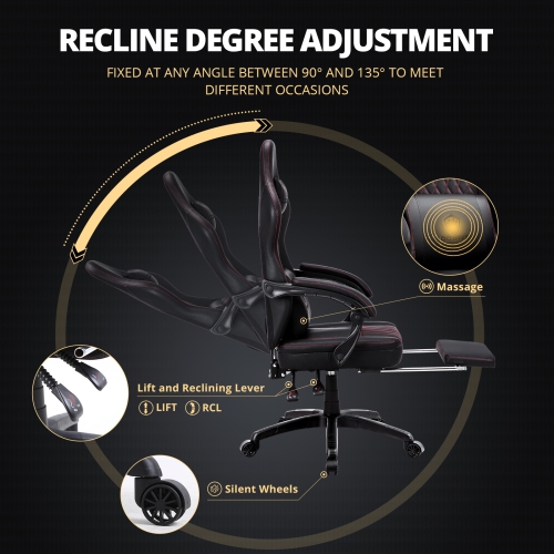 Dowinx Gaming Chair Breathable PU Leather Gamer Chair with Pocket Spring Cushion, Ergonomic Computer Chair with Massage Lumbar Support,Adjustable