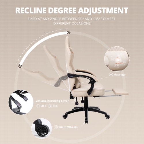 Dowinx Gaming Chair Breathable PU Leather Gamer Chair with Pocket Spring Cushion, Ergonomic Computer Chair with Massage Lumbar Support,Adjustable