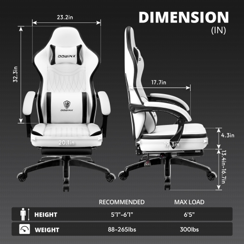 Dowinx Gaming Chair Breathable PU Leather Gamer Chair with Pocket Spring Cushion, Ergonomic Computer Chair with Massage Lumbar Support,Adjustable