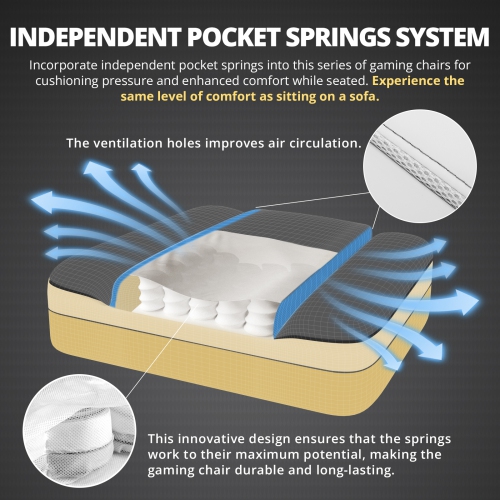 Dowinx Gaming Chair Breathable PU Leather Gamer Chair with Pocket Spring Cushion, Ergonomic Computer Chair with Massage Lumbar Support,Adjustable