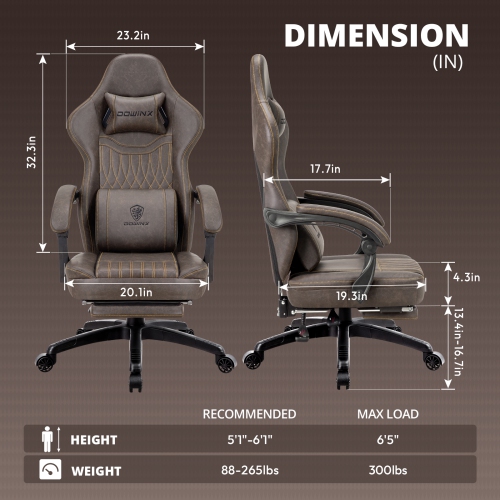 Dowinx Gaming Chair Breathable PU Leather Gamer Chair with Pocket Spring Cushion, Ergonomic Computer Chair with Massage Lumbar Support,Adjustable