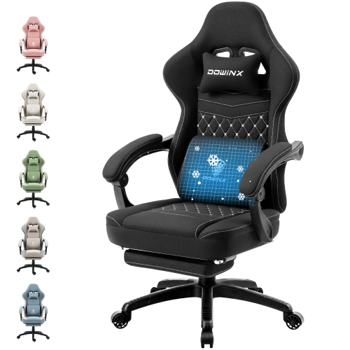 Dowinx Gaming Chair Breathable Fabric Computer Chair with Pocket Spring Cushion, Comfortable Office Chair with Gel Pad and Storage Bags, Massage Game