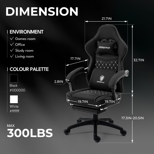 Dowinx Gaming Chair Breathable Fabric Computer Chair with Pocket Spring Cushion, Comfortable Office Chair with Gel Pad and Storage Bags, Massage Game