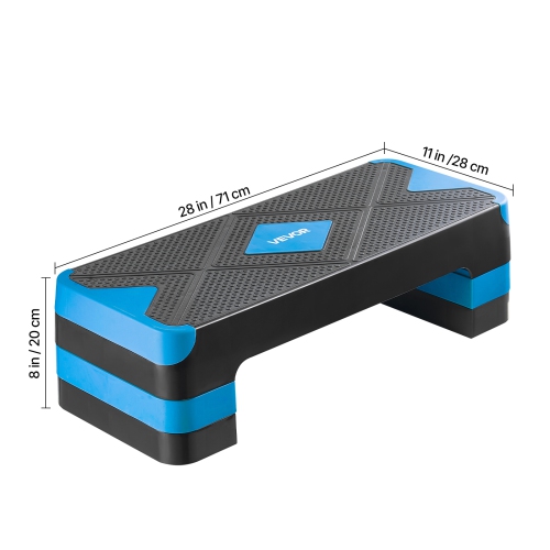 VEVOR 28-Inch Aerobic Exercise Step Platform, Workout Aerobic Stepper, Height Adjustable Fitness Training Step Deck Trainer with 4 Risers, Non-Slip