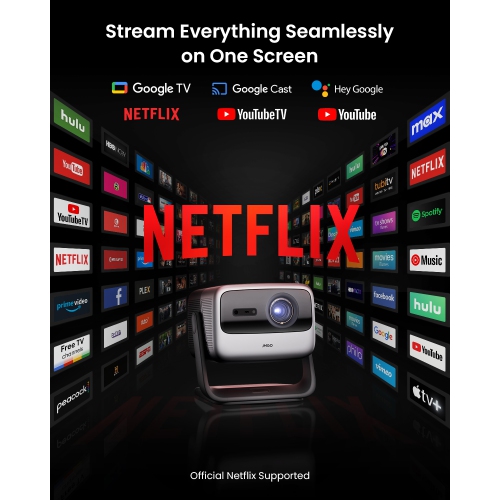 JMGO N1S Ultimate Triple Laser 4K Projector, 3300 ISO Lumens, Google TV, 300", Real-Time Auto Screen Fit, HDR10, Blu-ray 3D, Home Theater Projector