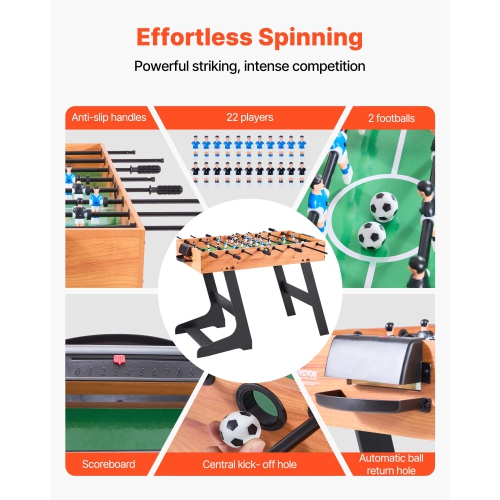 VEVOR 42 inch Folding Foosball Table, Standard Size Table, Indoor Full Size Foosball Tables for Home, Family, and Game Room, Durable Soccer Set,