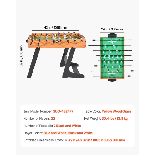 VEVOR 42 inch Folding Foosball Table, Standard Size Table, Indoor Full Size Foosball Tables for Home, Family, and Game Room, Durable Soccer Set,