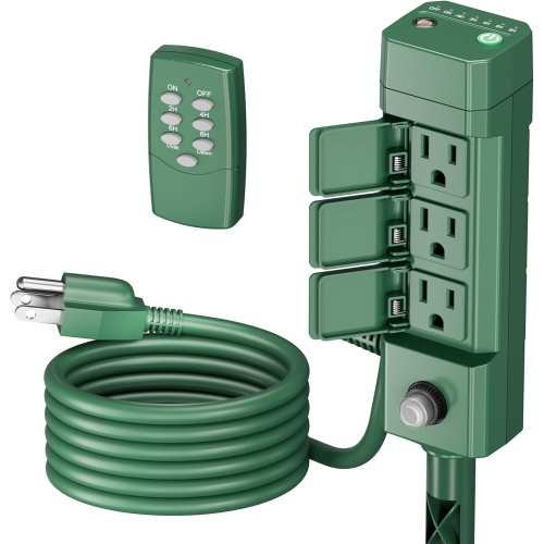 BN-LINK  Outdoor Power Stake Timer – Photocell (Dusk-Dawn Or Dusk + 2/4/6/8Hr), 6 Outlets, 6Ft Cord, Weatherproof, 1875W/15A, Etl Listed