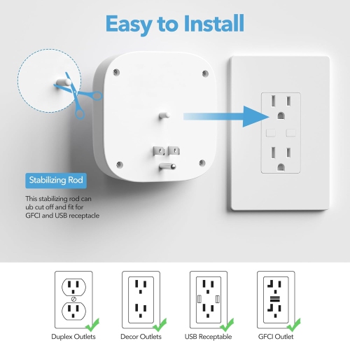 BN-LINK Multi Plug Outlet Extender 2-Pack – 3 Wall Outlets + 3 USB Ports – Charging Adapter for Dorm, School, Travel, Office, Home