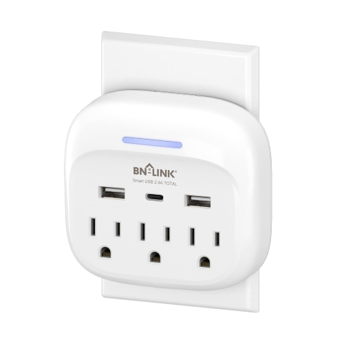 BN-LINK  Multi Plug Outlet Extender With USB-C - 3 Outlets, 600J Surge Protector, Wall Plug Splitter for Home Office