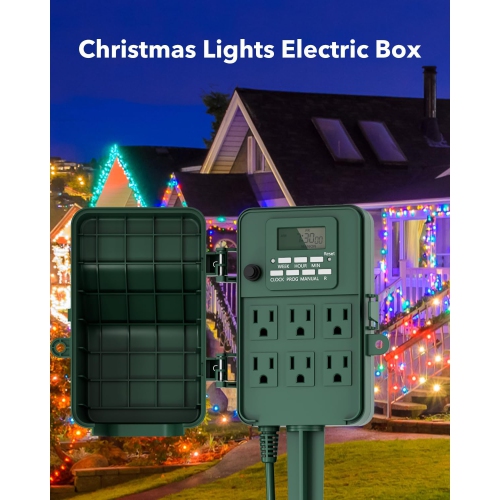 BN-LINK 7-Day Heavy Duty Outdoor Digital Stake Timer – 6 Outlets, Weatherproof – for Lights, Sprinklers, Christmas Lights