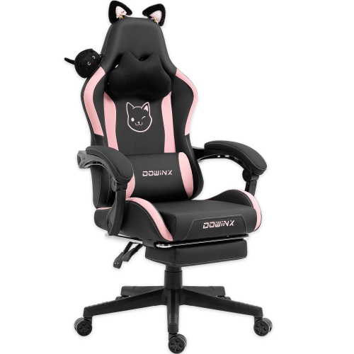 Dowinx Gaming Chair Cute with Cat Ears and Massage Lumbar Support, Ergonomic Computer Chair for Girl with Footrest and Headrest, Comfortable