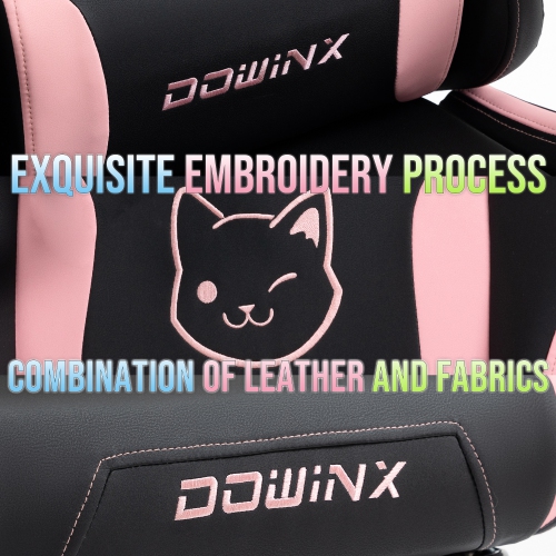 Dowinx Gaming Chair Cute with Cat Ears and Massage Lumbar Support, Ergonomic Computer Chair for Girl with Footrest and Headrest, Comfortable