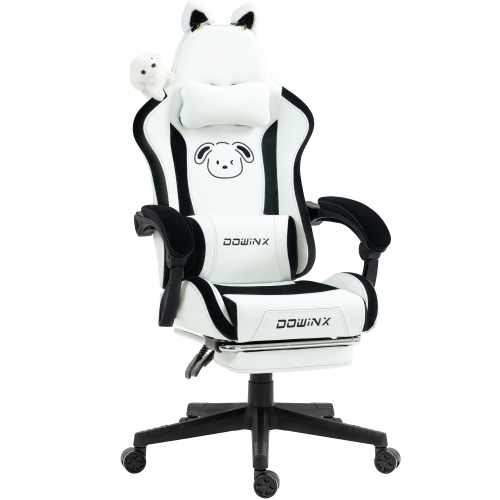 Dowinx Gaming Chair Cute with Cat Ears and Massage Lumbar Support, Ergonomic Computer Chair for Girl with Footrest and Headrest, Comfortable