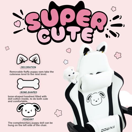 Dowinx Gaming Chair Cute with Cat Ears and Massage Lumbar Support, Ergonomic Computer Chair for Girl with Footrest and Headrest, Comfortable