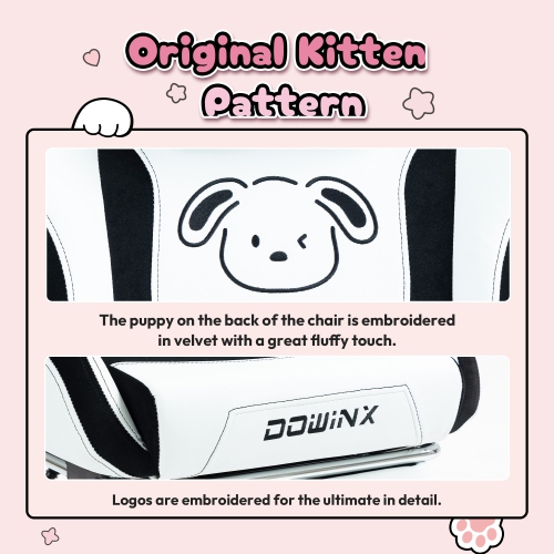 Dowinx Gaming Chair Cute with Cat Ears and Massage Lumbar Support, Ergonomic Computer Chair for Girl with Footrest and Headrest, Comfortable
