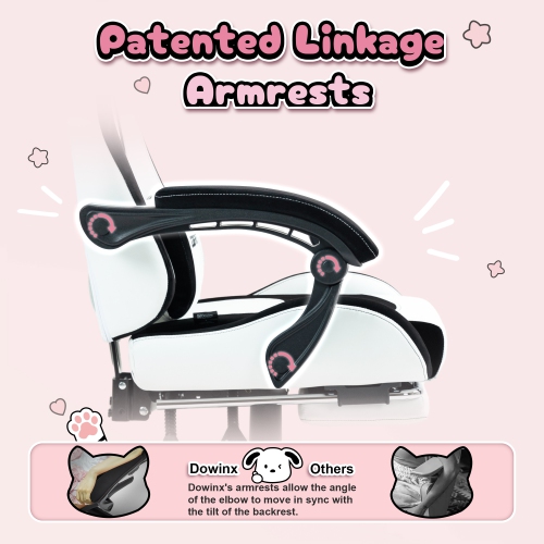 Dowinx Gaming Chair Cute with Cat Ears and Massage Lumbar Support, Ergonomic Computer Chair for Girl with Footrest and Headrest, Comfortable