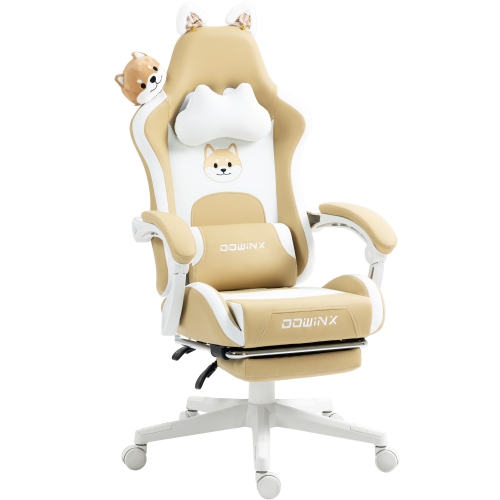Dowinx Gaming Chair Cute with Cat Ears and Massage Lumbar Support, Ergonomic Computer Chair for Girl with Footrest and Headrest, Comfortable