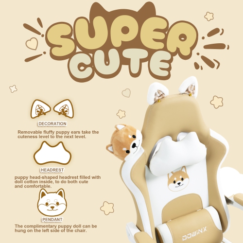 Dowinx Gaming Chair Cute with Cat Ears and Massage Lumbar Support, Ergonomic Computer Chair for Girl with Footrest and Headrest, Comfortable